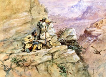 チャールズ・マリオン・ラッセル Painting - オオツノヒツジの狩猟 1898年 チャールズ・マリオン・ラッセル
